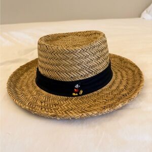Disney Parks Straw Hat with Black Band and Mickey Embroidery